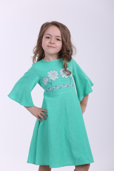 Embroidered dress for girls  "Nevistochka"  mint